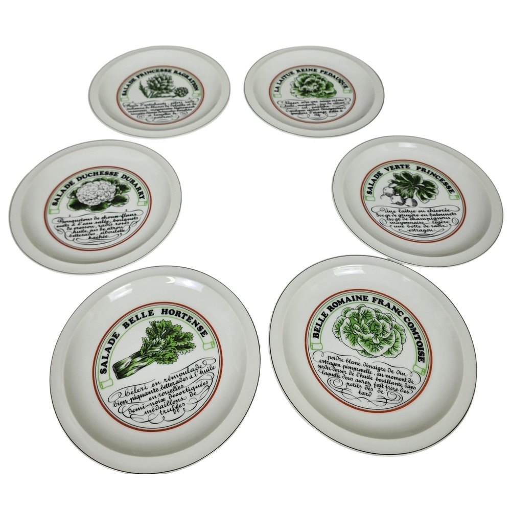 Vintage 80s Toscany Vinaigrette Salad Plates Set 6 French Recipe‎ Japan 7.5"